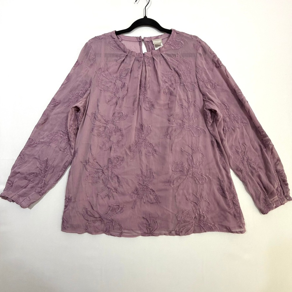 Chicos 2pc Set Embroidered Blouse Camisole Womens 2 US 12 14 Purple Sheer Top